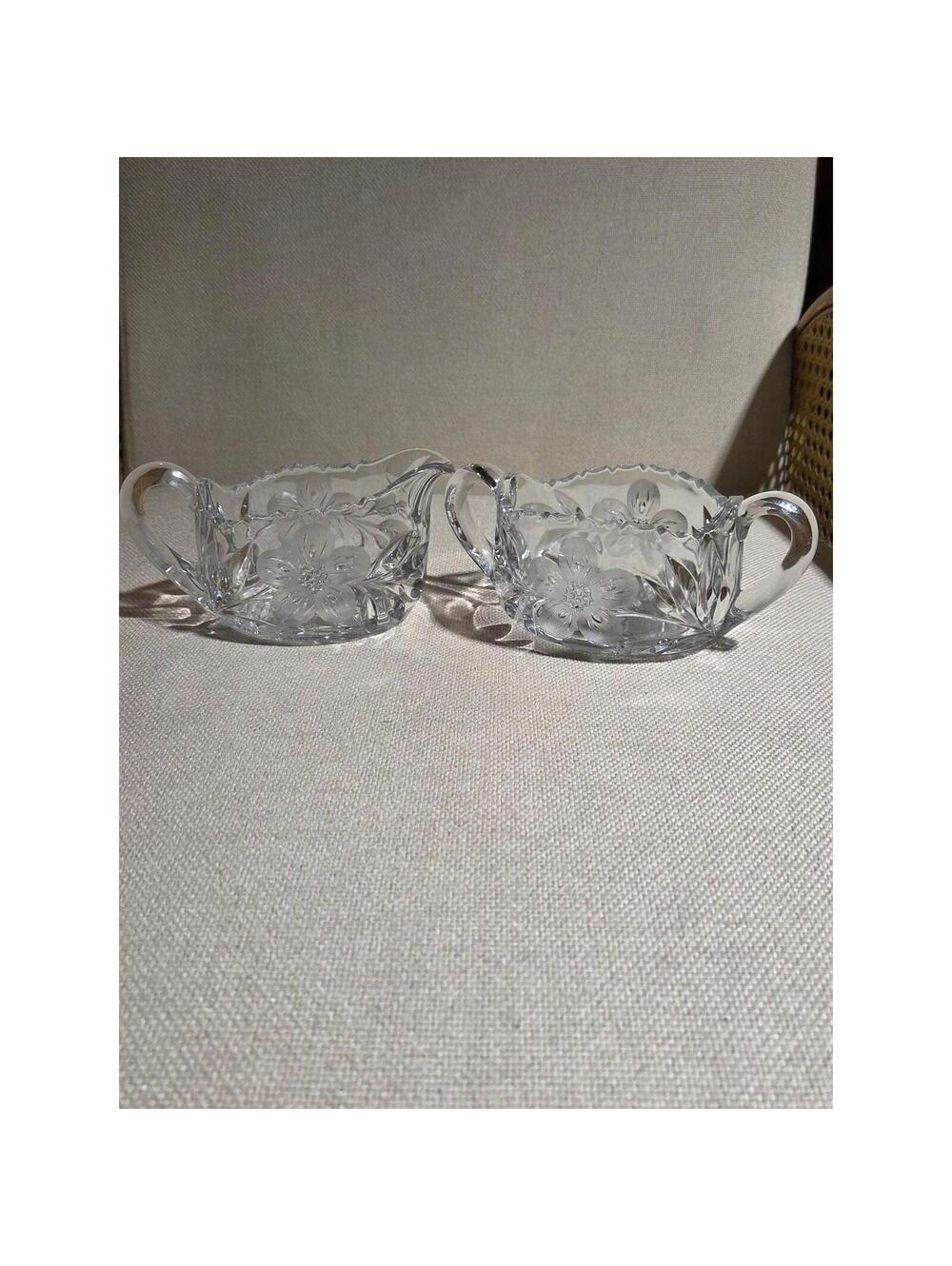 Antique Pairpoint Glass Murillo Sugar Bowl & Creamer c.1915 Floral ABP Crystal